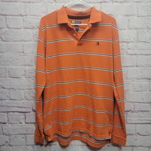 Duck‎ Head Striped Rugby Shirt Mens L Orange 100% Cotton Collar Preppy Skater